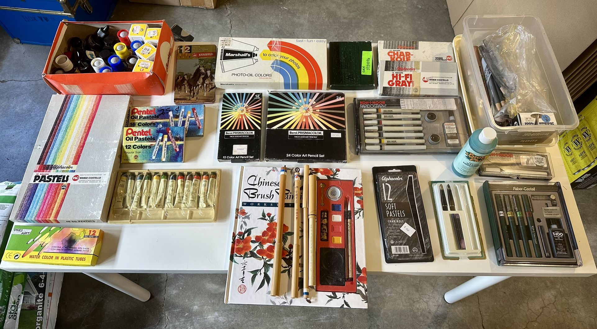 REDUCED Large Lot of Art Supplies: Pastels, Inks, Pencils, Paints, Charcoal, Rapidograph Sets, Etc.