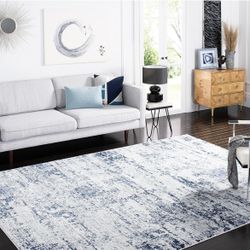 10' x 14', Modern Abstract Design, Non-Shedding & Easy Care, Ideal for High Traffic Areas in Living Room, Bedroom, Ivory & Navy