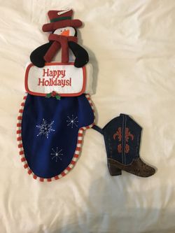 Snowman stocking and tiny cowboy boot stocking