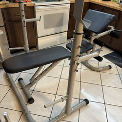 Olympic Or Standard Weight Bench With Squat / Bench Press Rack, Preacher Curl, & Leg Extension 