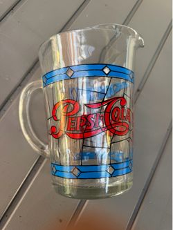Vintage Pepsi-Cola Glass Pitcher – Stained Glass Style Advertising Collectible
