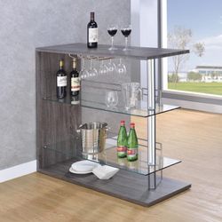 Fun Bar Unit With Shelves In Weathered Grey! Lowest Prices Ever!