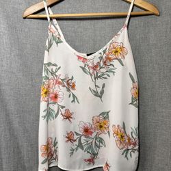 Forever 21 White Floral Sleeveless Blouse Camisole Size Small