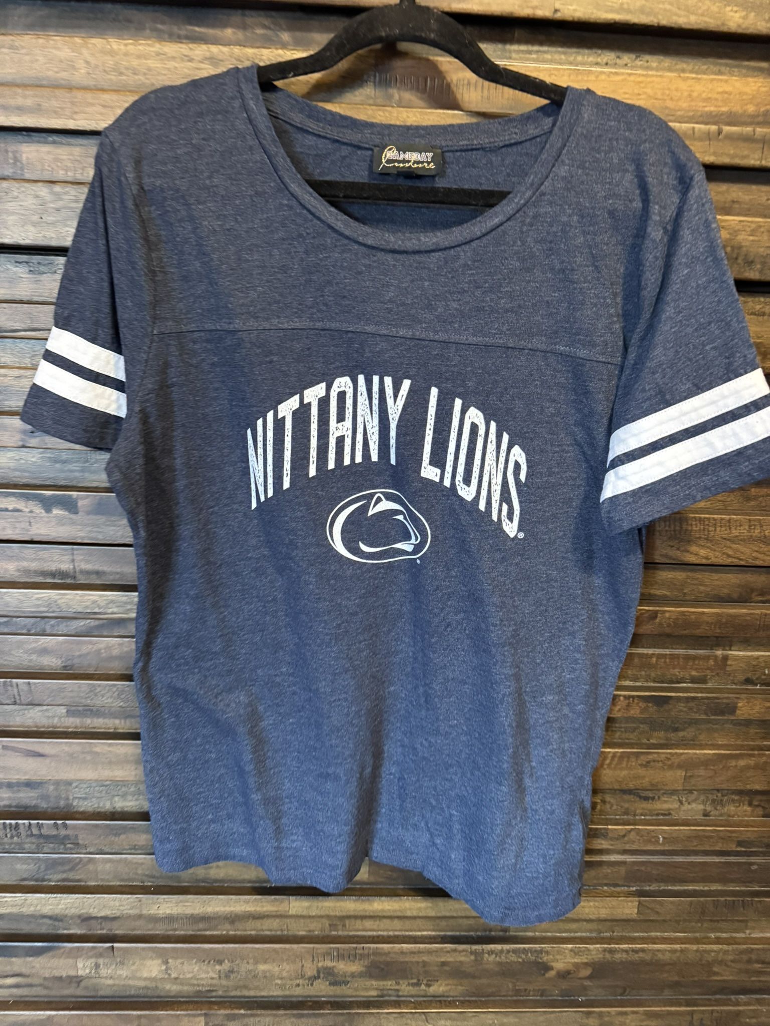 PENN STATE University Womens XL Striped Sleeves Short Sleeve T shirt EUC