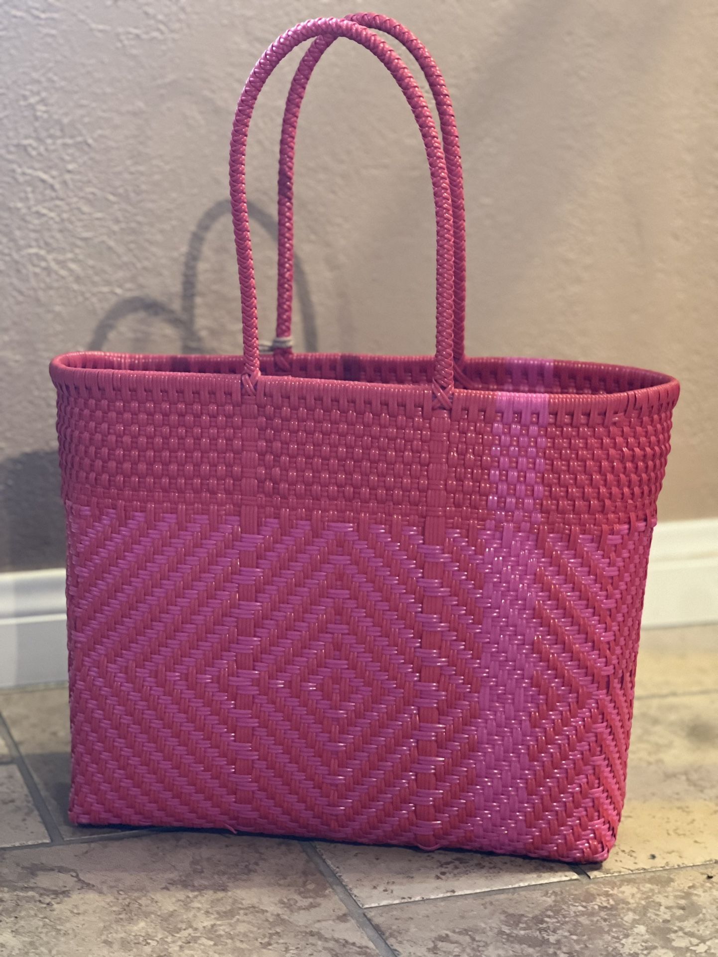 Handwoven with plastic. Market Tote Bag