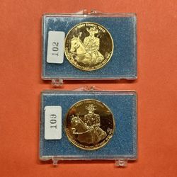 2 1974 Terry County, TX Commemorative Gold-Plated 1 Oz Silver Rounds