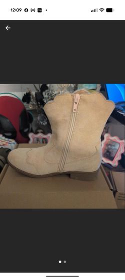Beige Suede Western Ankle Boots