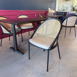 NEW wicker modern faux leather dining chairs. 18 available