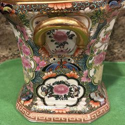 Asian Tapestry Porcelain Jar Incense Burner