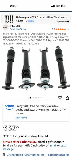 4Pcs Front & Rear Shock Strut Absorber with MagneRide Replacement for Cadillac XLR 2004-2009, Chevy Corvette C5 2003-2007, Corvette C6 2008-2013