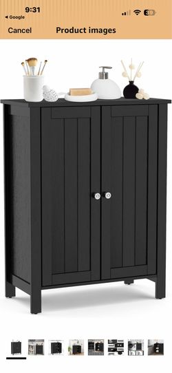 COSTWAY Bathroom Floor Cabinet - Freestanding Side Storage Organizer with Double Doors & Adjustable Shelf, Wooden Storage Cabinet for Living Room, Bed