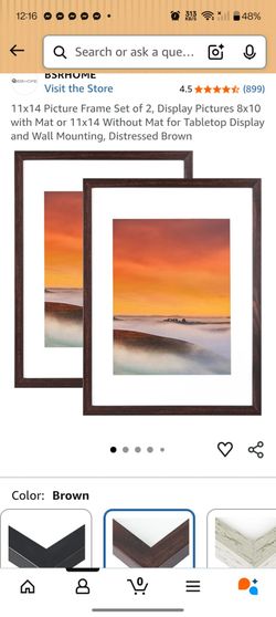 11x14 Picture Frame Set of 2, Display Pictures 8x10 with Mat or 11x14 Without Mat for Tabletop Display and Wall Mounting, Distressed Brown