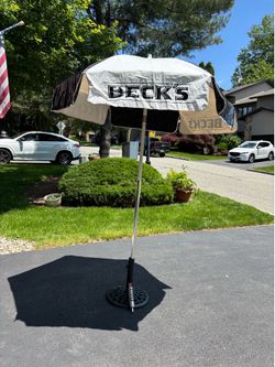 Large Patio Umbrella- Becks Beer Logo with Becks New Tap Handle