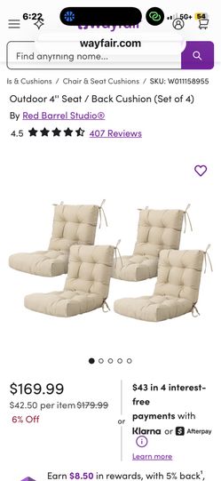 Brand New Outdoor 4" Seat / Back Cushion (Set of 4)