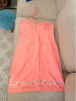 Vintage-style coral pink cotton halter dress,