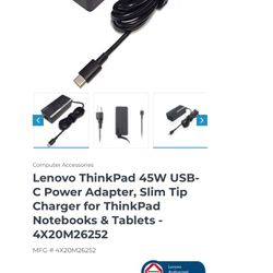 Lenovo ThinkPad 45W USB-C Power Adapter,