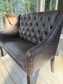 Tufted Leather Brown Dining Banquette
