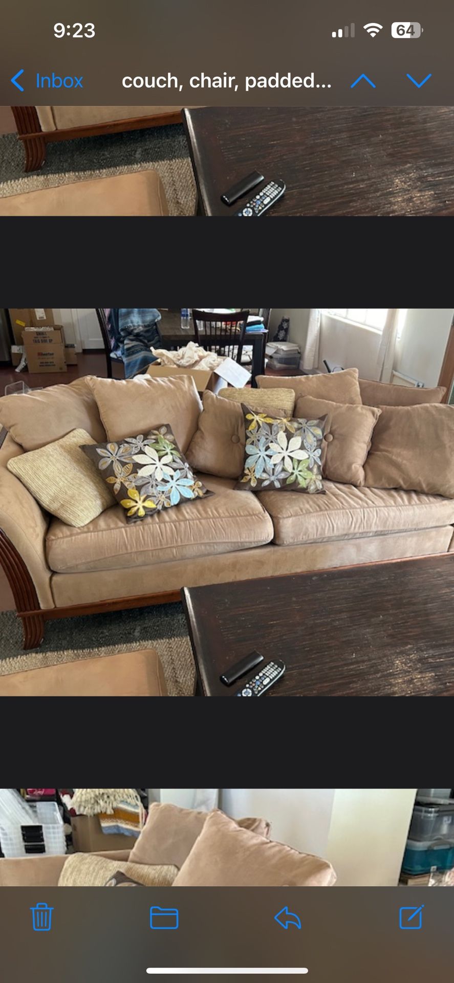 Microfiber Couch and Big Chair with Ottoman