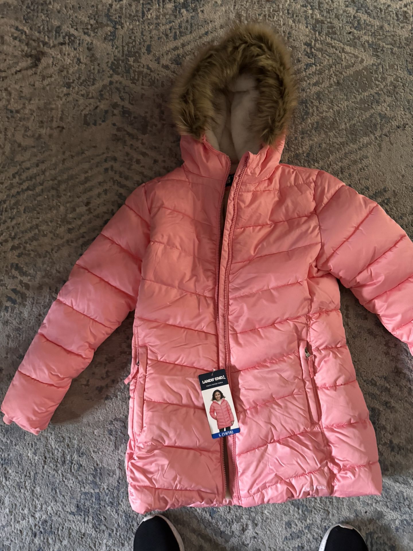 Girls Land End Pink Parka Winter Jacket Size 14/16. Brand New!