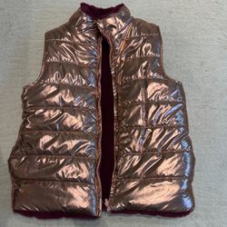 Metallic Pink Gold + Burgundy Faux Fur Lined REVERSIBLE Vest