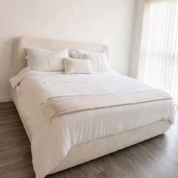 King Upholstered Bed with Mattress – Excellent Condition