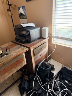 Open style desk with filing cabinet