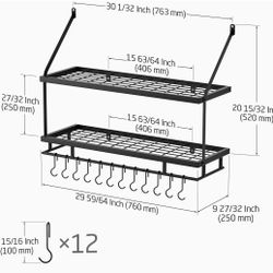 30-Inch Kitchen Pot Rack - Mounted Hanging Rack for Kitchen Storage and Organization