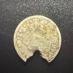 1902 Liberty Head V Nickel Error Coin - Clipped Planchet