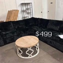 XL Sectional Sofa Black Corduroy 