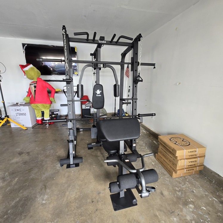 Vesta Smith Machine 1001 | Adj Bench W/ Leg Developer And Preacher Station |Gym Equipment | Fitness | Pulleys|🔴WEIGHTS AND BARBELL SOLD SEPARATELY 🔴