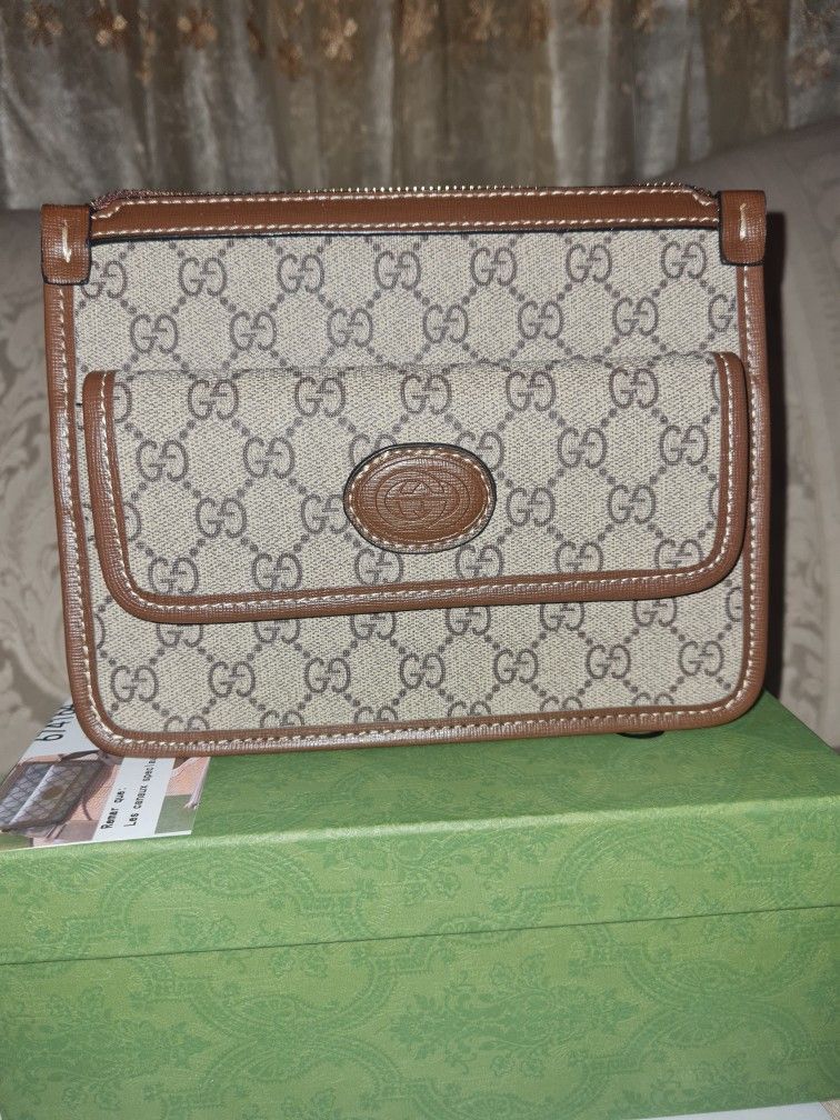 DESIGNER BEIGE & BROWN UNISEX CROSSBODY BAG IN A BOX