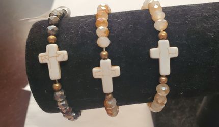 Beaded Cross Stretch Bracelets Set of 3
