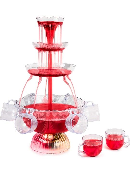Nostalgia LPF230 3-Tier Lighted Party Fountain, Holds 1.5 Gallons, LED Lighted Base, Includes 8 Reusable Cups

