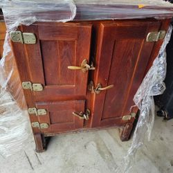 antique 3 panel oak ice box circa 1900