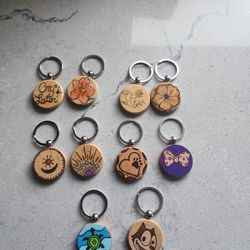 Wood Burned Painted Keychains