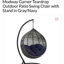 Brand New - Modway Garner Teardrop Outdoor Patio Swing Chair with Stand in Gray/Navy