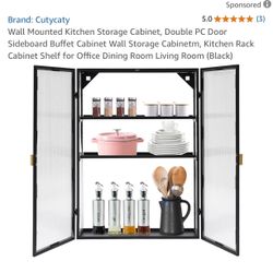 New-Cutycaty Wall Mounted Kitchen Storage Cabinet, Double PC Door Sideboard Buffet Cabinet Wall Storage Cabinetm, Kitchen Rack Cabinet Shelf for Offic
