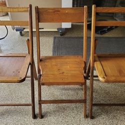 3 Oak Antique Folding Military Chairs