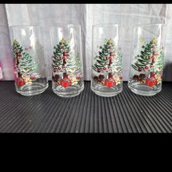 Gibson Christmas Tree 14 oz Glassware Tumbler Drinking Glass Brown Bear Set of 4

M20