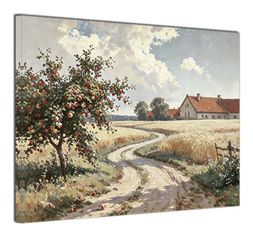 TAOMI Nature Wilderness Scenery Painting Bathroom Home Decor Aesthetic Print Farmhouse Vast Field Grassland Countryside Peach Tree 16L" x 12W"