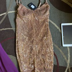 Fashion Nova Dress Gold Size Large New 