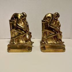 Pair Of Original Art Deco Music Bookends Pompeian Bronze “The Cellist” C. 1920