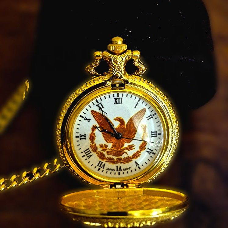 Vintage Gold Tone Pocket Watch Eagle & Stars Design – Rare Collectible Timepiece