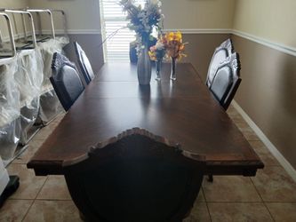 Dark Wood Dining Table with Chairs