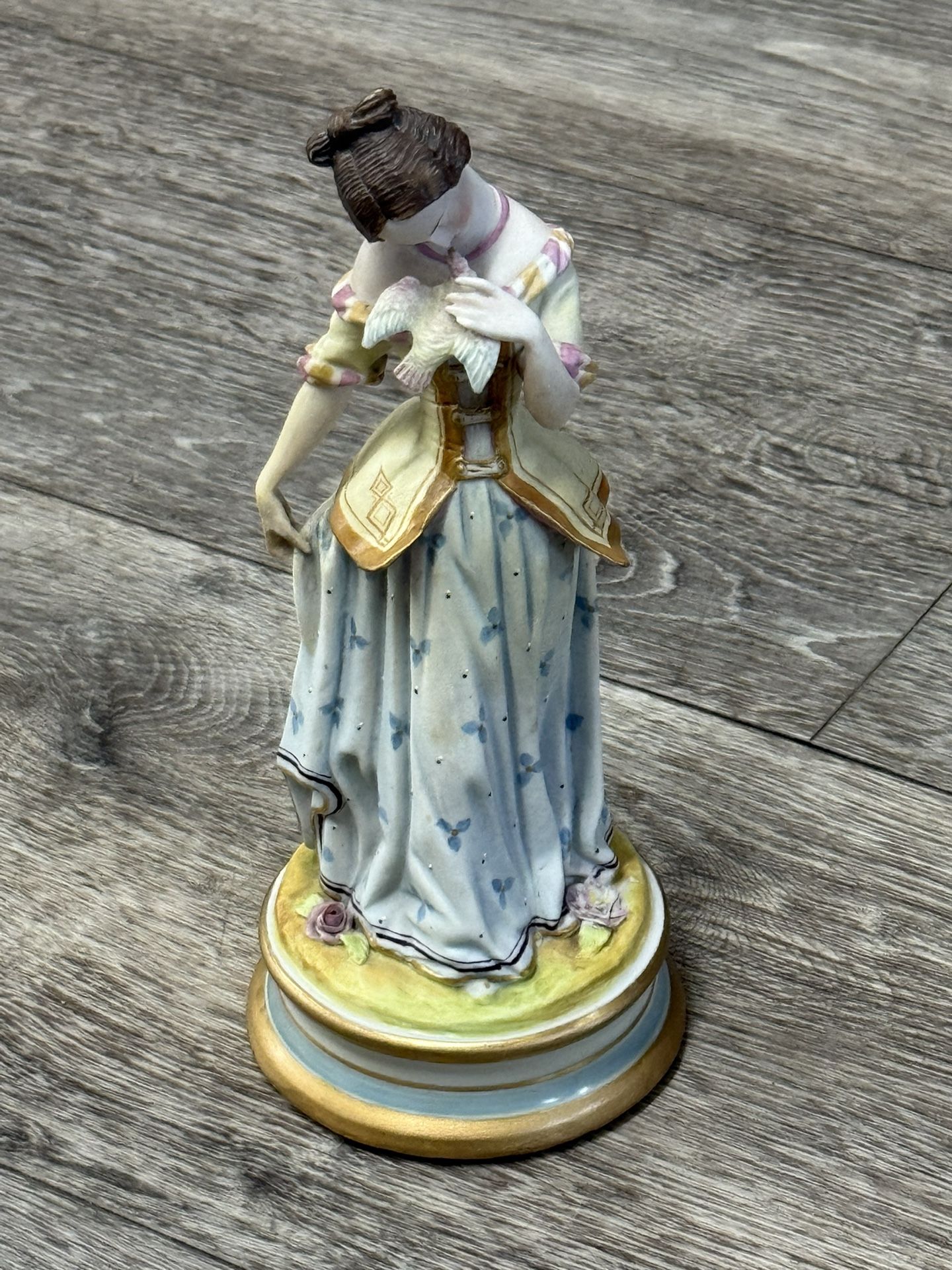 Vintage Parian Bisque Porcelain Lady With Bird Figurine