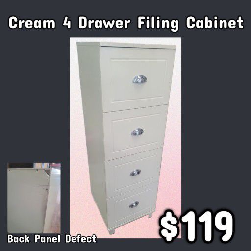 NEW Cream 4 Drawer Filing Cabinet: njft 