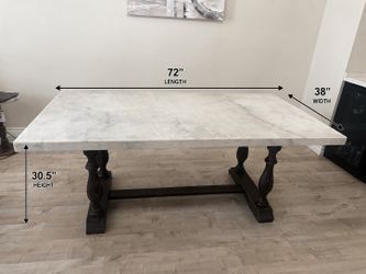 Real marble dining table with espresso colored wooden legs