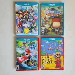 Lot of 4 Nintendo Wii U Mario Kart 8 Super Smash Bros Maker Scribble Nauts CIB