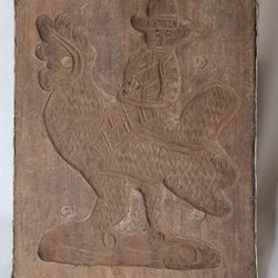 Antique Carved Wood A Man Riding Rooster Springerle Cookie Board Mold Folk Art