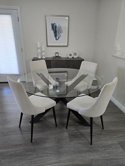 Glass Round Dining Table With 4 Chairs